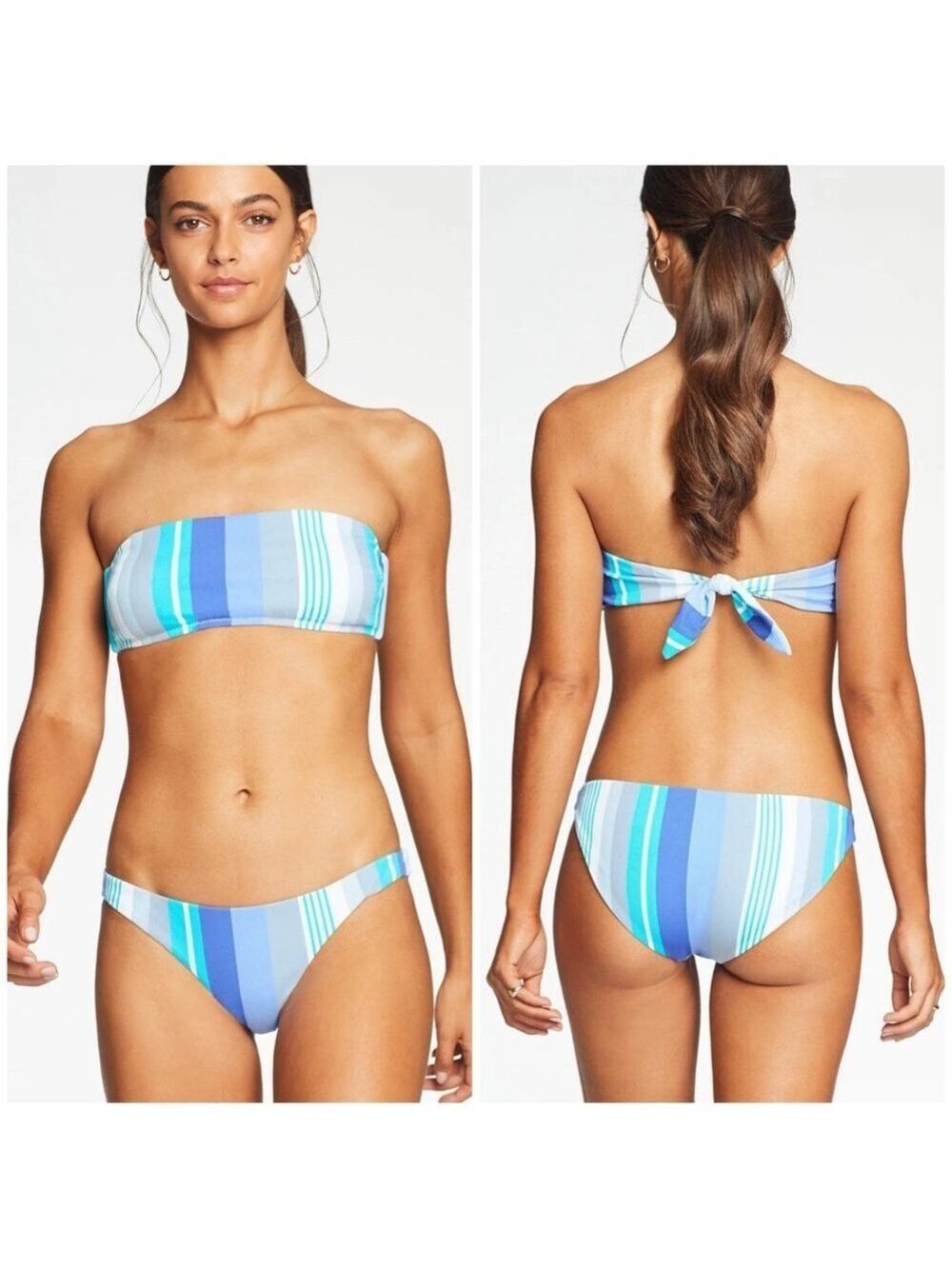 Vitamin A Mila Bandeau Bikini Top And Aquazul Stripe Luciana Bottom